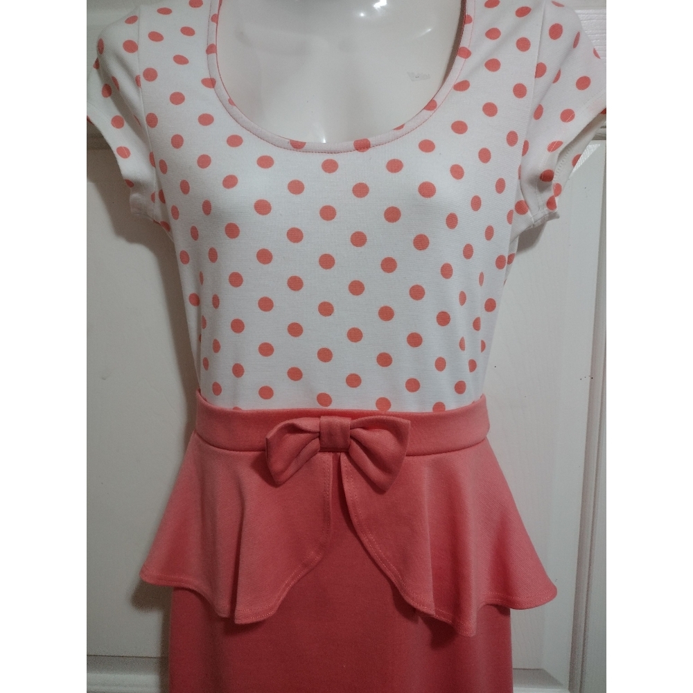 Polka Dot Peplum Y2K Business Casual Dress Coral/White Women's Size Small - Picture 7 of 11